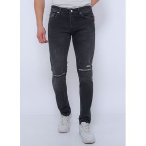 Ripped Heren Jeans Verfspatten Slim Fit -DC-- Zwart