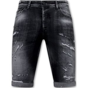 Destroyed Shorts With Paint Splatter Heren - Slim Fit -- Zwart