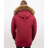 Bontjassen - Heren Winterjas Lang - Grote Bontkraag - Parka - Rood