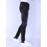 Stonewash Mannen Jeans Slim Fit Scheuren -  - Grijs