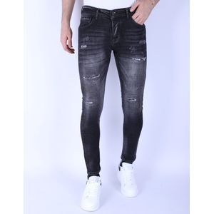 Stonewash Mannen Jeans Slim Fit Scheuren -  - Grijs