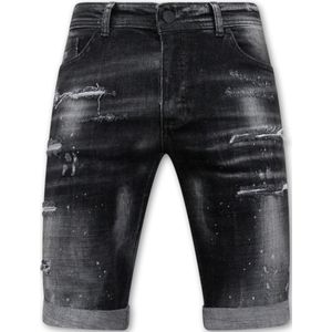 Paint Splatter Destroy Shorts Stonewash Heren - Slim Fit -- Zwart