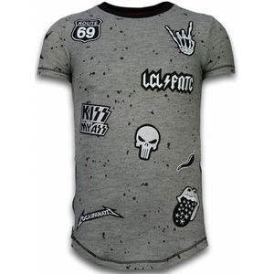 Longfit Asymric Embroidery - T-Shirt Patches - Rockstar - Grijs