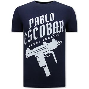 Pablo Escobar Uzi Print Heren T-Shirt - Navy
