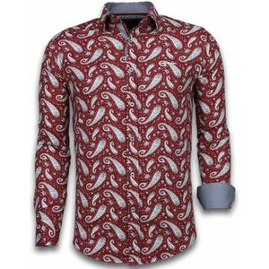 Italiaanse Overhemden - Slim Fit Overhemd - Blouse Flower Pattern - Bordeaux