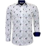 Satijnen Blouse Heren Print - Slim Fit  Wit