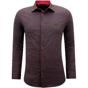 Overhemd Print Heren Lange Mouwen Slim Fit  Rood