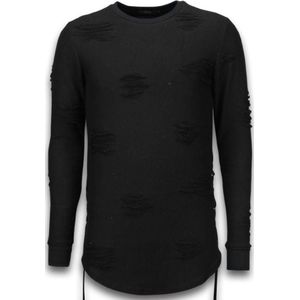 Destroyed Look Trui - Side Laces Long Fit Sweater - Zwart