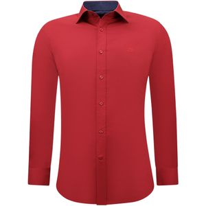 Katoenen Overhemd Heren - Slim Fit Blouse Stretch -Rood