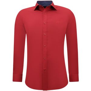 Katoenen Overhemd Heren - Slim Fit Blouse Stretch -Rood