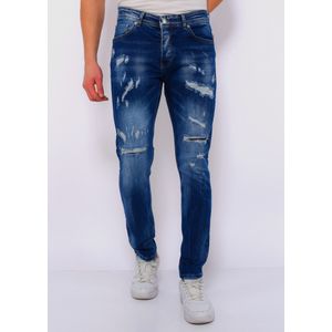 Heren Blauwe Slim Fit Jeans Gaten -DC-