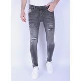 Stonewashed Slim-fit Mannen Jeans Stretch -  - Grijs