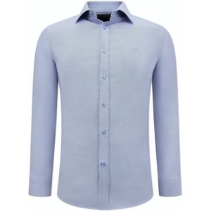 Effen Oxford Overhemd Heren - Slim Fit Stretch- Blauw