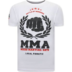 T-Shirt Heren Print - MMA Fighter - Wit