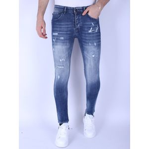 Heren Denim Jeans Slim Fit Gebleekte Wassing -  - Blauw