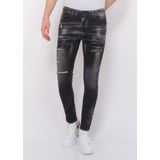 Paint Splatter Destroy Jeans Stonewash Heren - Slim Fit -- Zwart