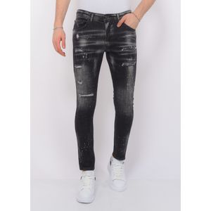 Paint Splatter Destroy Jeans Stonewash Heren - Slim Fit -- Zwart