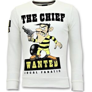 Rhinestones Sweater Heren - The Chief Wanted Trui - Wit