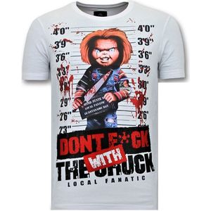 Heren T-Shirt Print - Bloody Chucky Angry - Wit