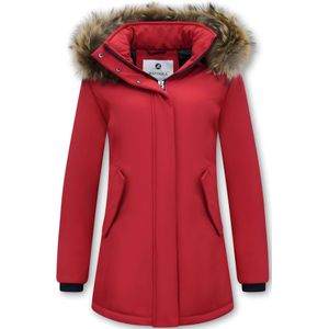 Dames Winterjas Echte Bontkraag - Slim Fit - Rood