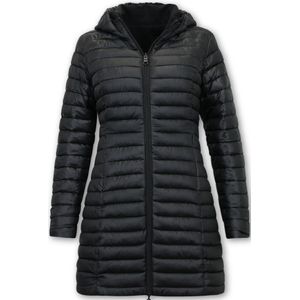 Dames Jas Slim Fit Dubbelzijdige Parka - Zwart