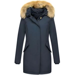 Blauwe Winterjas Dames Bontkraag - Vrouwen Parka Jas