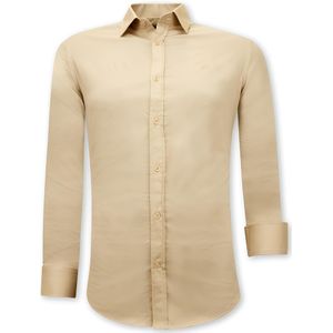Blanco Moderne Satijn Overhemd - Slim Fit -  - Beige