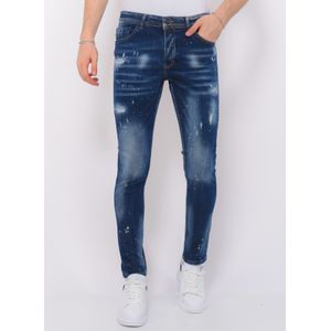 Men's Paint Splatter Stonewashed Jeans - Slim Fit -- Blauw