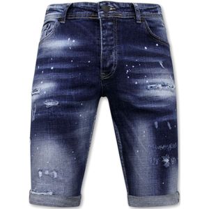 Er Shorts With Paint Splatter Heren - Slim Fit -- Blauw