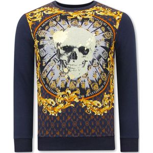 Heren Sweater Print - Skull Strass  Blauw