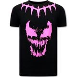 T-Shirt Opdruk Heren - Venom Face Neon - Zwart