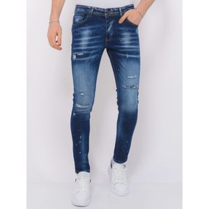 Paint Splatter Ripped Jeans Heren - Slim Fit -- Blauw