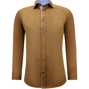 Heren Blouse Lange Mouw - Nette Slim Fit Overhemd - Bruin