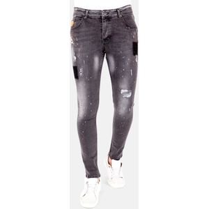 Grijze Jeans Verfspatten Heren -  - Grijs