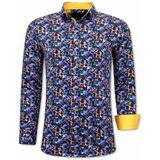 Kleurrijke Heren Blouse  Geel Blauw