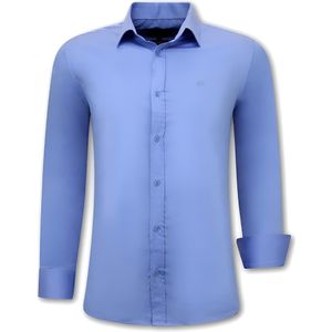 Blanco Heren Overhemden Lange Mouw - Slim Fit  Blauw