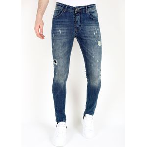Blauwe Slim Fit Jeans Scheuren Heren -MM- Blauw