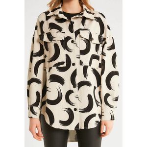 Dames Oversized Print Jas - D - Beige