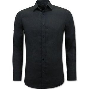 Linnen Overhemd Heren - Regular Fit - Blanco - Zwart