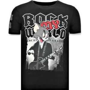 T-Shirt Mannen- Rock My World Cat - Zwart