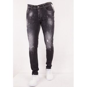 Black Ripped Paint Splatter Slim Fit Jeans -DC-- Zwart