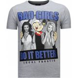 Bad Girls Do It Better - Rhinestone T-Shirt - Grijs