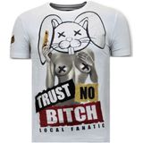 Heren T-Shirt Opdruk - Trust No Bitch - Wit