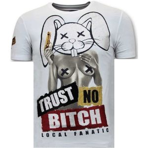 Heren T-Shirt Opdruk - Trust No Bitch - Wit