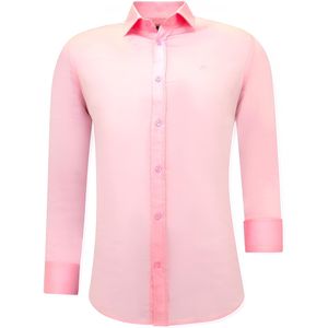 Blanco Satijn Hemd Voor Mannen - Slim Fit -  - Roze