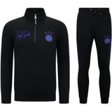 Heren Joggingspak - Half Zipper, Double Ribbon - Zwart Blauw