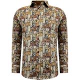 Heren Overhemd Fietsen Print - Slim Fit  Bruin