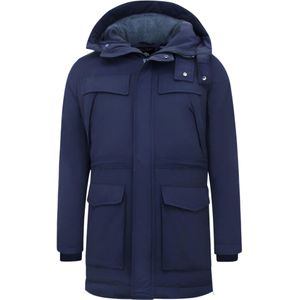 Lange Winterjassen Heren Capuchon  Blauw