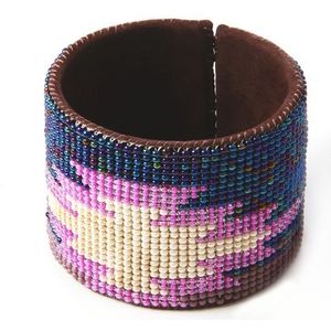 Bohemian Fair Trade Armband Rond Leder Paars 1 L