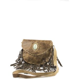 Bohemian Fair Trade Tas Halve Maan Franje Beige Lichtgroen Jade